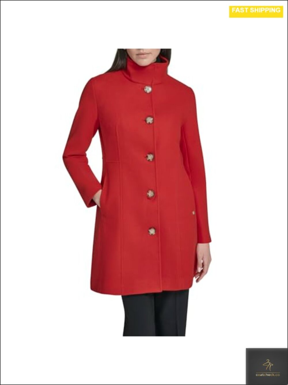 Women's Faux Wool Longline Coat with Stand Collar